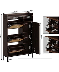 gaomon Shoe Cabinet with 3 Flip Drawers Rattan Freestanding Organizer with Adjustable Shelves Metal Knob Narrow Shoe Rack Cabinet Shoe Organizer