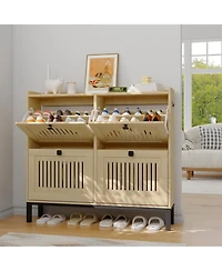 gaomon Modern 4 Turn Over Drawer Shoe Storage Cabinet - Adjustable Shelves Space-Saving Wooden Organizer Hollow-Out Panel