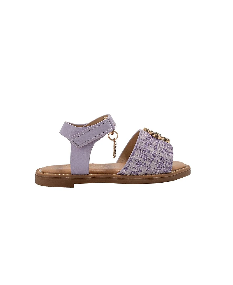 Bebe Toddler Girl's Fashion Sandal with Flower Medallion and Hanging b Charm – Comfy Dressy Shoes