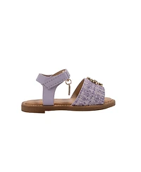 Bebe Toddler Girl's Fashion Sandal with Flower Medallion and Hanging b Charm – Comfy Dressy Shoes