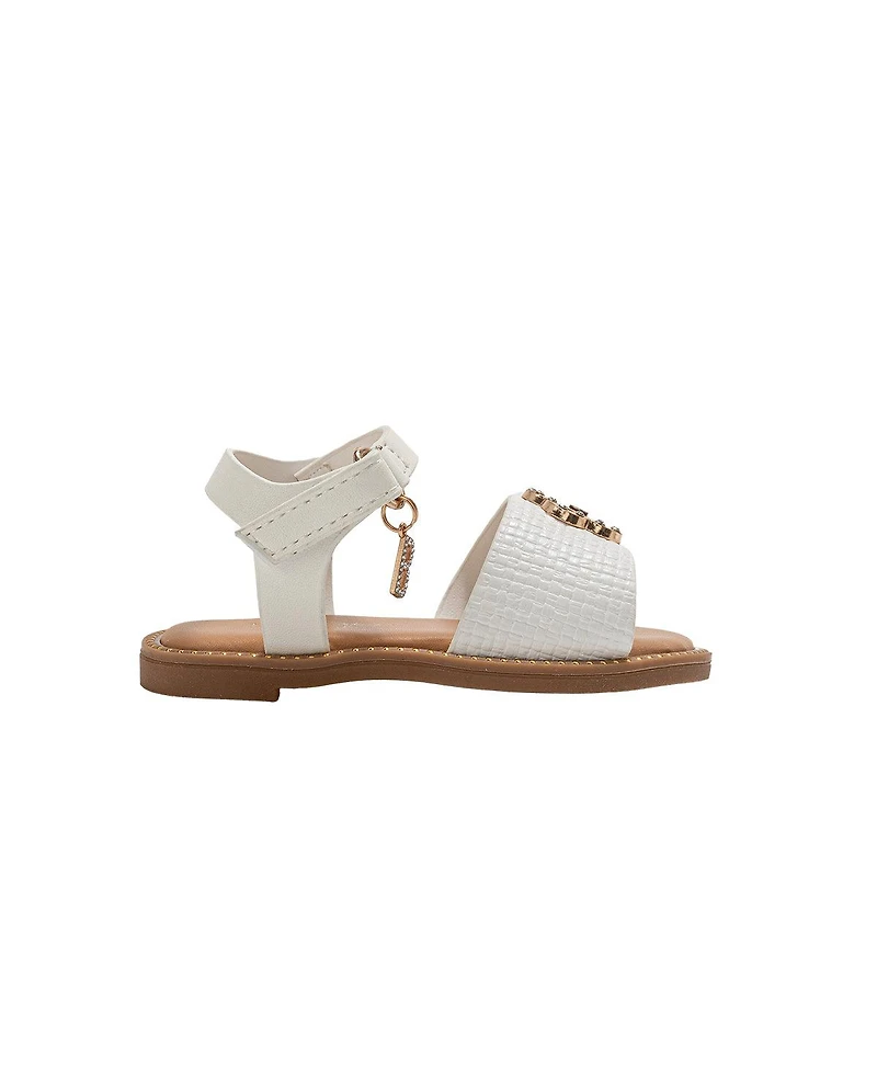 Bebe Toddler Girl's Fashion Sandal with Flower Medallion and Hanging b Charm – Comfy Dressy Shoes