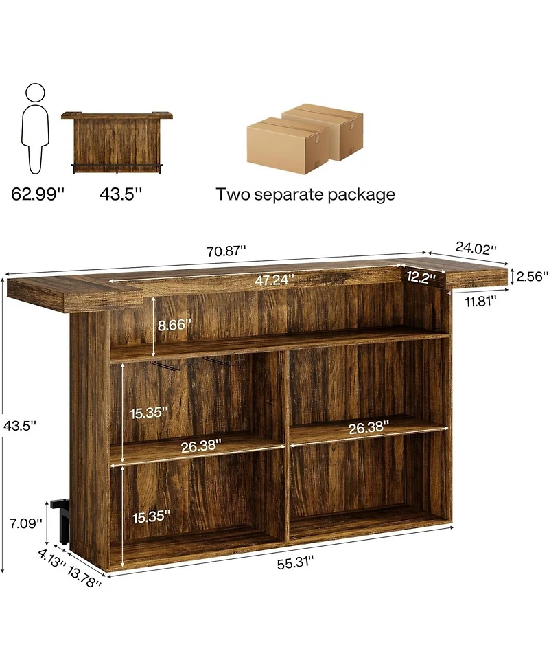 Tribesigns 4-Tier Bar Table, 70.9-Inch Large Wooden Home Unit with Wine Glass Holder