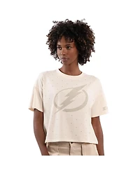 Starter Women's Cream Tampa Bay Lightning Rhinestone Sprinkle Boxy Cropped T-Shirt