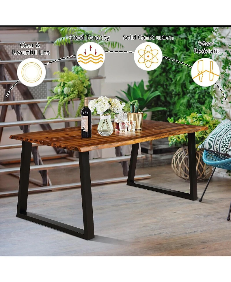 Gymax Rectangular Acacia Wood Dining Table Rustic Indoor &Outdoor Furniture