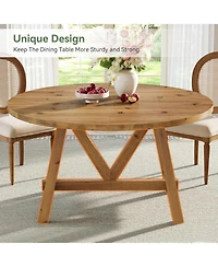 Tribesigns Solid Wood Dining Table for 4-6, Farmhouse Round Kitchen Table, Brown