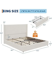 gaomon King Upholstered Platform Bed Storage Drawers Wingback Headboard Corduroy Fabric No Box Spring