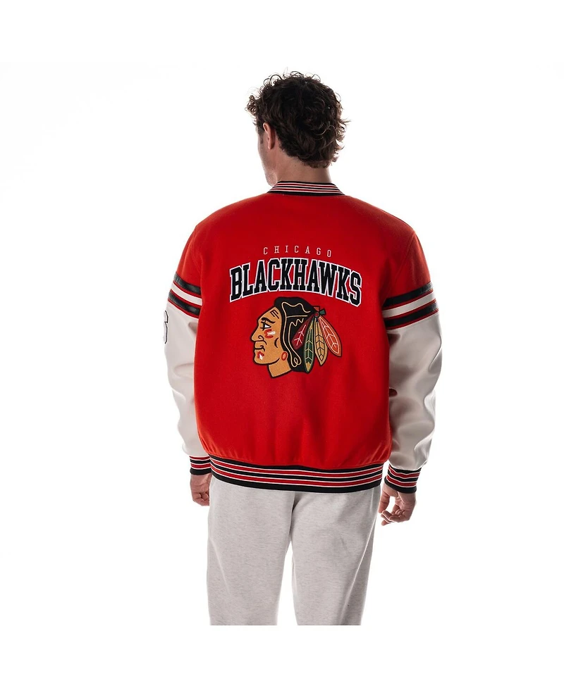The Wild Collective Men's and Women's Red Chicago Blackhawks Drop Shoulder Full-Snap Varsity Jacket