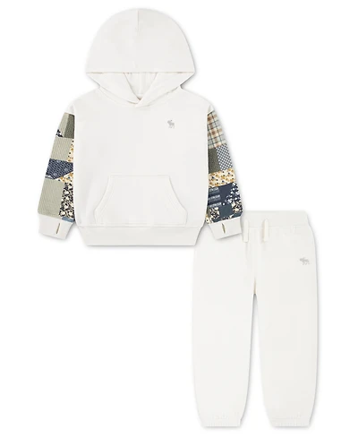abercrombie kids Boys' Essentials Patchwork Hoodie and pants, 2-Piece Set