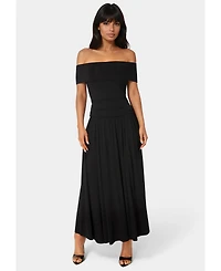 Bebe Women's Off the Shoulder Drop Waist Maxi Dress