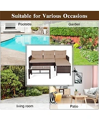 Gymax 3PC Rattan Furniture Sofa Lounge Chaise Set Outdoor Patio Garden