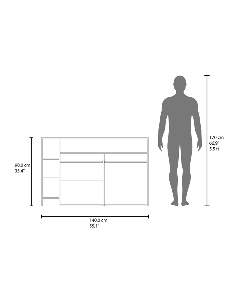 Fm Furniture Abril Kitchen Island with Storage Cabinet, Shelves and Appliance Space