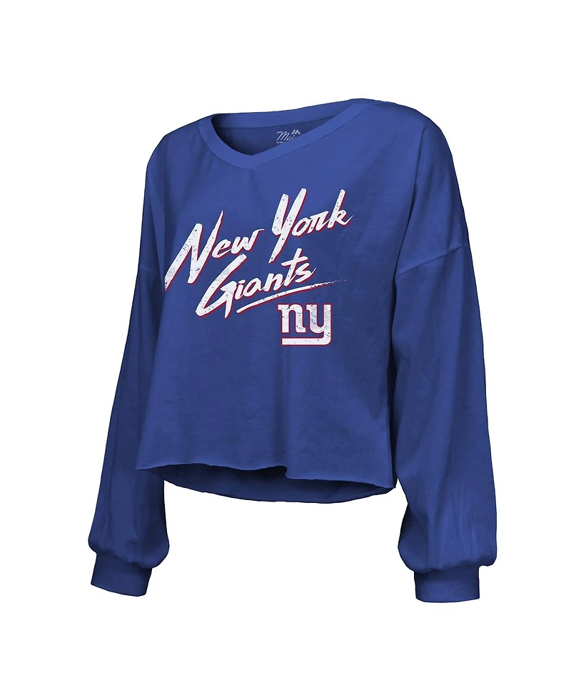 Majestic Threads Women's Jaxson Dart Royal New York Giants Script Name Number Long Sleeve T-Shirt