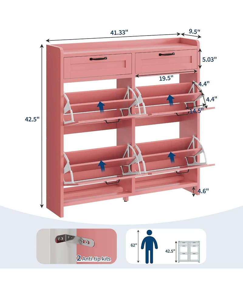 gaomon Shoe Cabinet with 4 Flip Drawers and 2 Top Drawers High-Gloss Painted Wood Shoe Organizer with Adjustable Shelves Hidden Shoe Storage Cab