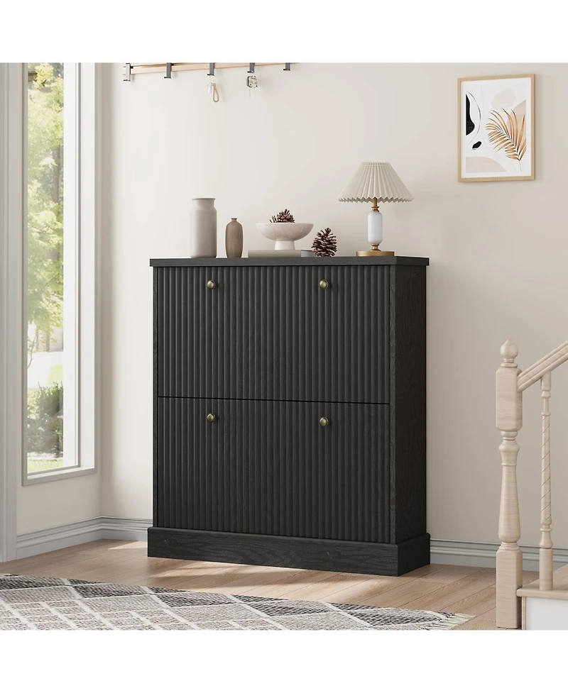 gaomon Fluted Shoe Cabinet with 2 Flip Drawers Narrow Cabinet with Adjustable Shelves