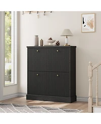gaomon Fluted Shoe Cabinet with 2 Flip Drawers Narrow Cabinet with Adjustable Shelves