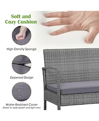 Gymax 8PCS Rattan Patio Conversation Furniture Set w/ Acacia Wood Tabletop and Cushions