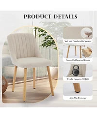 gaomon Dining Chairs Set of 6, Upholstered Fabric Chairs with Curved Back & Oak Legs, Beige