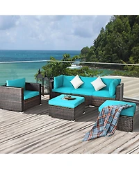 Gymax 6PCS Patio Conversation Set Rattan Sectional Furniture Set w/ Cushions