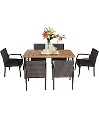 Gymax 7PCS Patio Dining Furniture Set Yard w/ Wooden Tabletop Cushions