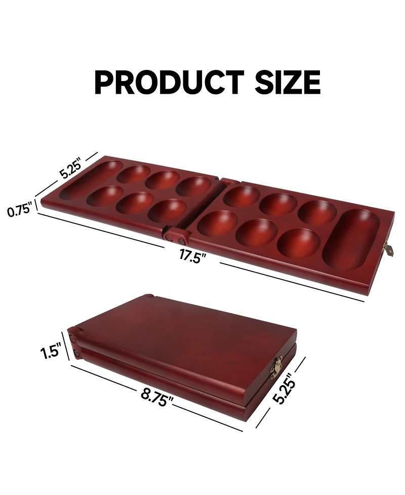 Gse Games & Sports Expert Folding Wooden Mancala Board Game with Glass Stone and Storage Bag