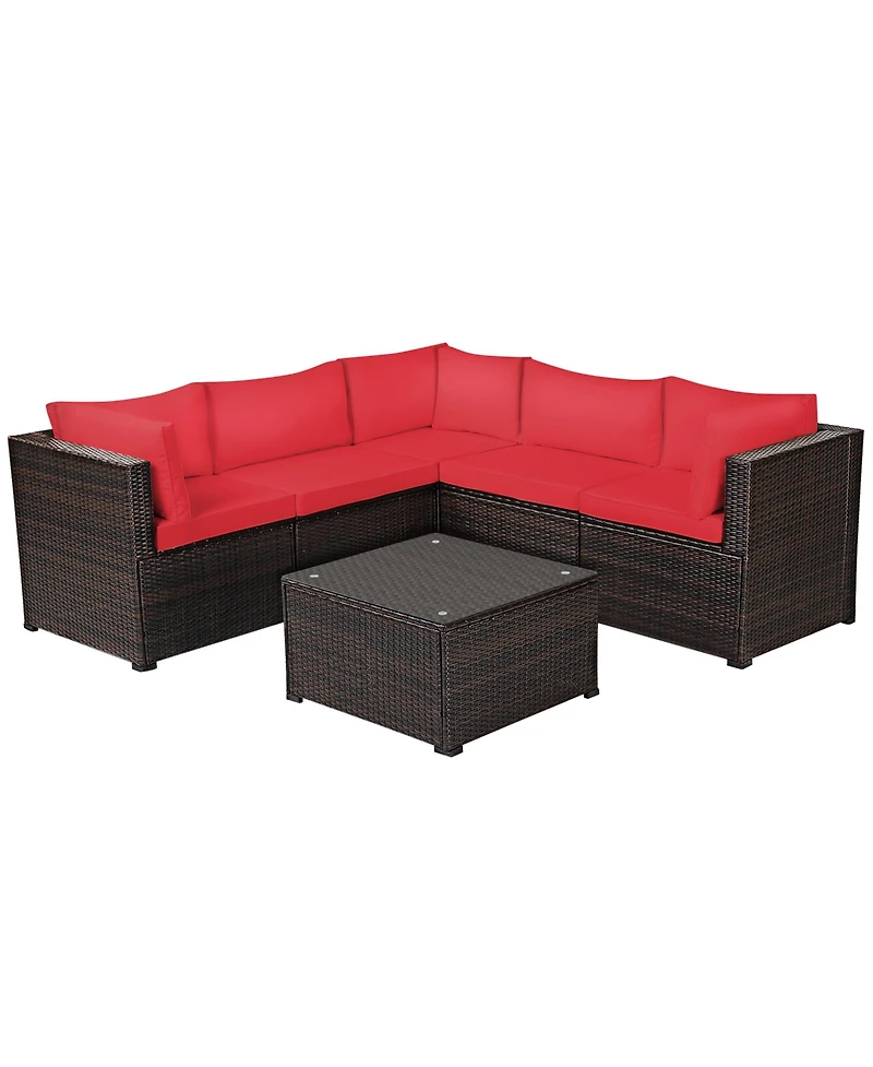 Gymax 6PCS Rattan Patio Sectional Sofa Conversation Set Outdoor w/ Cushions