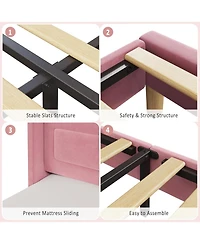 gaomon Twin Bed Frames for Kids, Wingback Velvet Platform Bed with Led Lights, Upholstered Storage Headboard, Wooden Slats Support