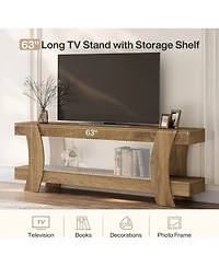 Tribesigns 63" Tv Stand with 2 Open Shelf, Farmhouse Wooden Media Console for 55/60/65/70-Inch Tvs, Modern TV Console Entertainment Center