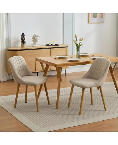 gaomon Dining Chairs Set of 2, Upholstered Fabric Chairs with Curved Back & Oak Legs