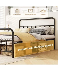 Queen Size Bed Frame with Headboard Under Bed Storage No Box Spring Needed