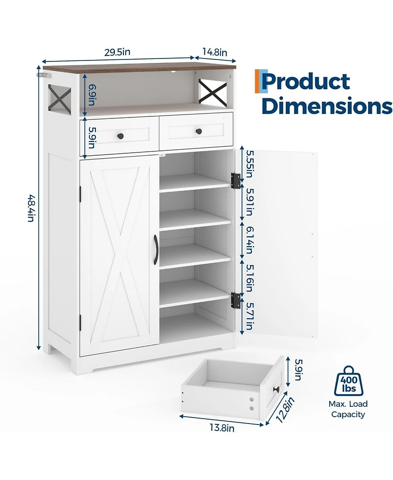 gaomon Modern Farmhouse Entryway Shoe Storage Cabinet with Drawers and Adjustable Shelves