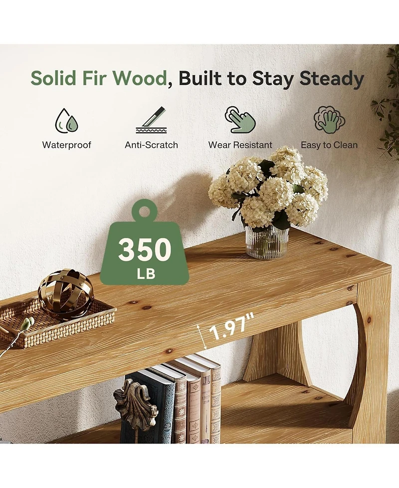 Tribesigns Solid Wood Console Table with 3-Tier Storage, 63" Long Farmhouse Narrow Entryway Table