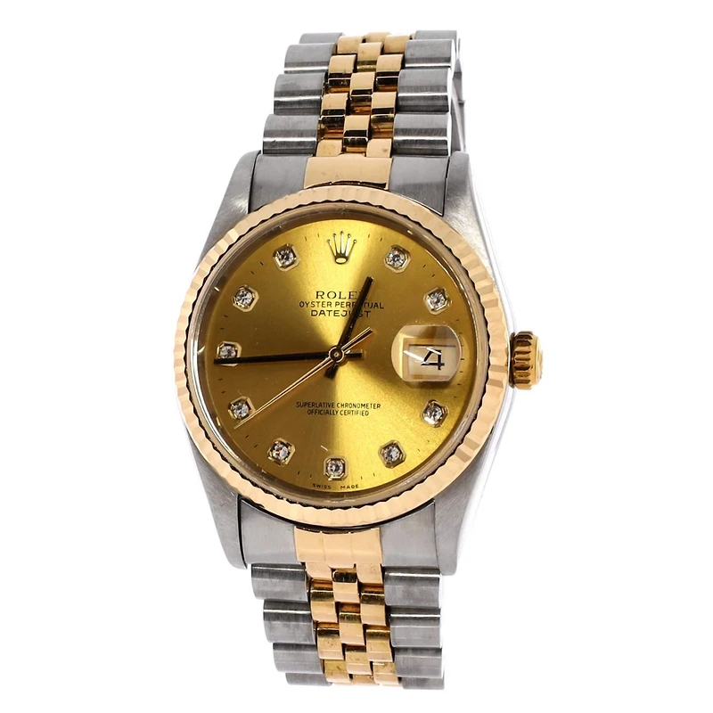 Pre-Owned Rolex Oyster Perpetual Datejust Automatic Watch in Stainless Steel and Gold with Diamond Markers 36mm