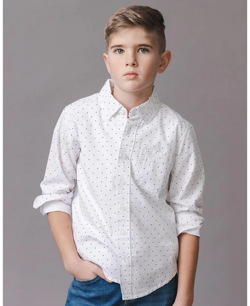 Hope & Henry Boys Organic Long Sleeve Seersucker Shirt
