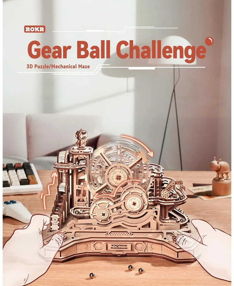 Robotime 3D Wooden Puzzle for Adult, Wooden Marble Run Set, Model Building Kits, Diy Gear Ball Challenge