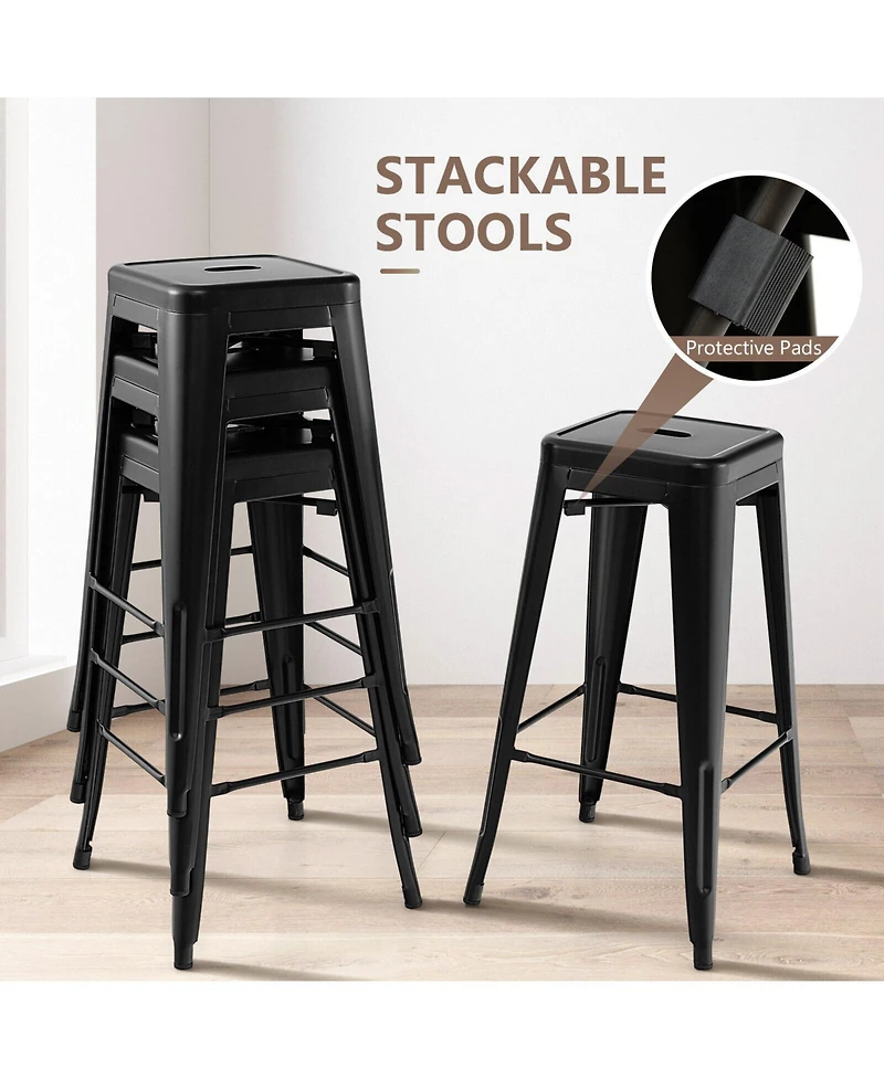 Gymax 30'' Set of 4 Stackable Backless Metal Bar Stools w/ Footrest for Kitchen