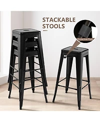 Gymax 30'' Set of 4 Stackable Backless Metal Bar Stools w/ Footrest for Kitchen