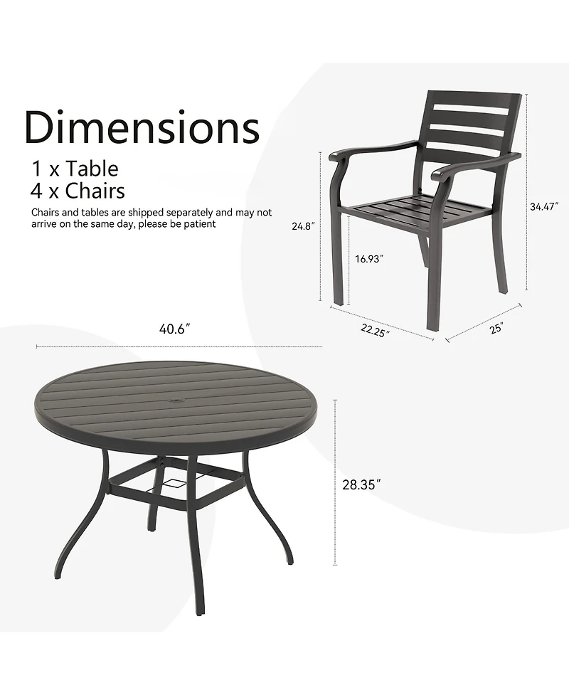 Mondawe 5-Piece Metal Outdoor Patio Dining Set with Stackable Chairs & Umbrella Hole Table