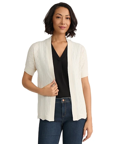 Jones New York Petite Open Stitch Short-Sleeve Cardigan