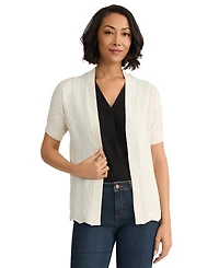 Jones New York Petite Open Stitch Short-Sleeve Cardigan