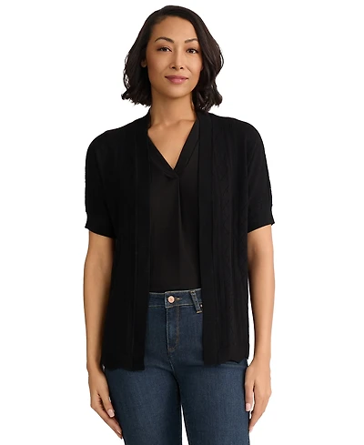 Jones New York Petite Open Stitch Short-Sleeve Cardigan