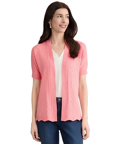 Jones New York Petite Open Stitch Short-Sleeve Cardigan