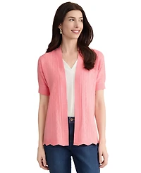 Jones New York Petite Open Stitch Short-Sleeve Cardigan