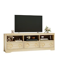 gaomon 70in Tv Stand for TVs Up to 85", Mid Century Modern Entertainment Center with Storage Engraving Drawer and Open Shelves