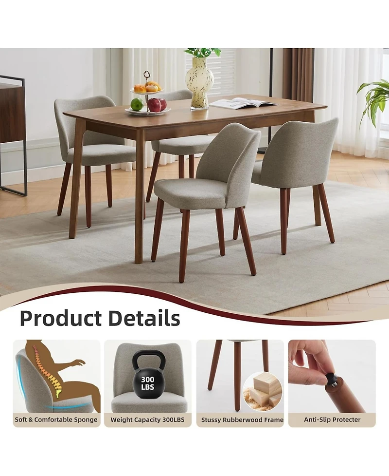 gaomon Modern Linen Dining Chairs Set of 4, Upholstered Chairs with Padded Seat and Wood Legs
