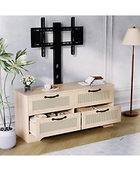 gaomon 4-Drawer Tv Stands for Living Room, Entertainment Center,4-Drawer Wicker-Style Mdf Tv Stand with Stand