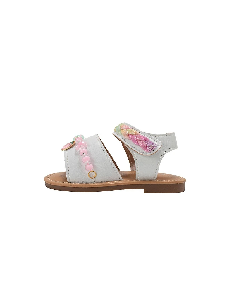 Bebe Little Girls Girl's Fashion Sandals – Dressy Shoes with Glitter Braid and Bracelet Accent
