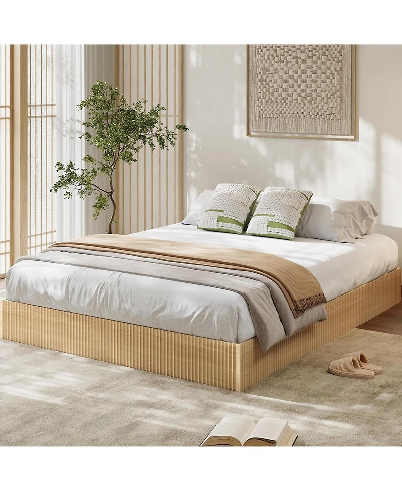 gaomon Queen Bed Frame, Wood Platform Bed with Fluted Design, Low Profile BedFrame, Minimalist Bed Base with Noise-Free, Easy Assembly