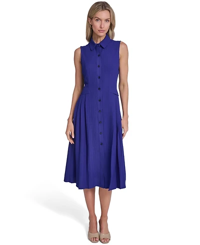 Calvin Klein Women's Collared Neck Side Pleated Shirt Dress