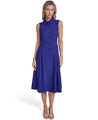 Calvin Klein Women's Collared Neck Side Pleated Shirt Dress