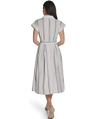 Calvin Klein Women's Striped Collared Neck Shirt Dress